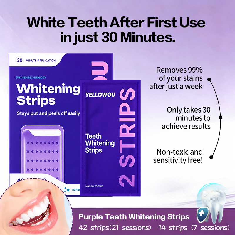 YELLOWOU Purple Teeth Whitening Strips 14 Treatments - Safe for Enamel - Non Sensitive Teeth Whitening - Whitening Without Any Harm - Pack of 28 Strips