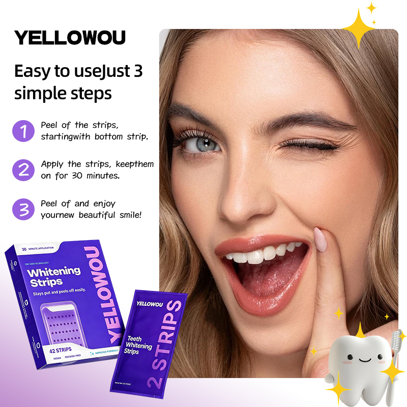 YELLOWOU Purple Teeth Whitening Strips 14 Treatments - Safe for Enamel - Non Sensitive Teeth Whitening - Whitening Without Any Harm - Pack of 28 Strips
